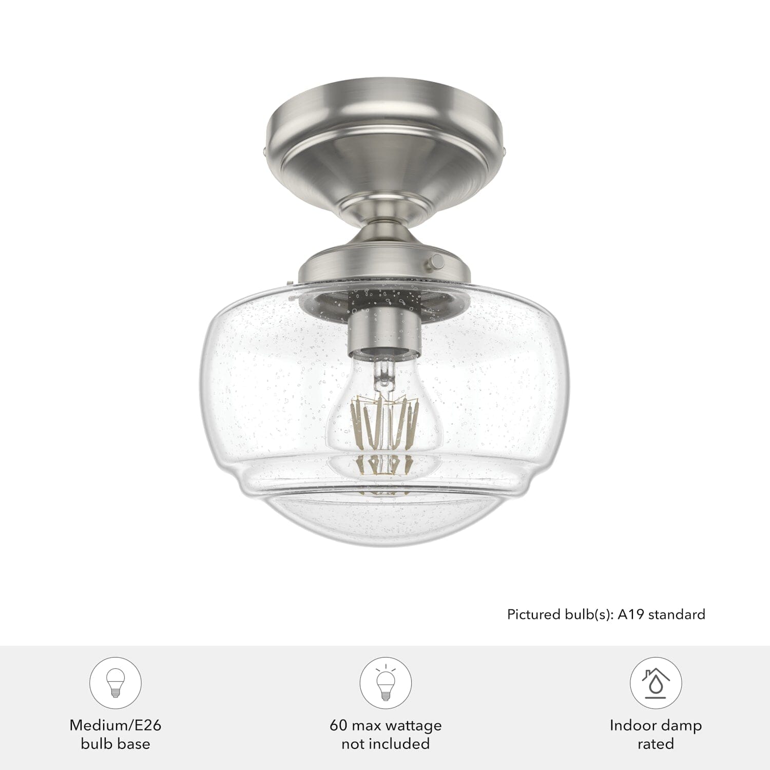 Saddle Creek Clear Seeded Glass 1 Light Mini Semi Flush - Image 3