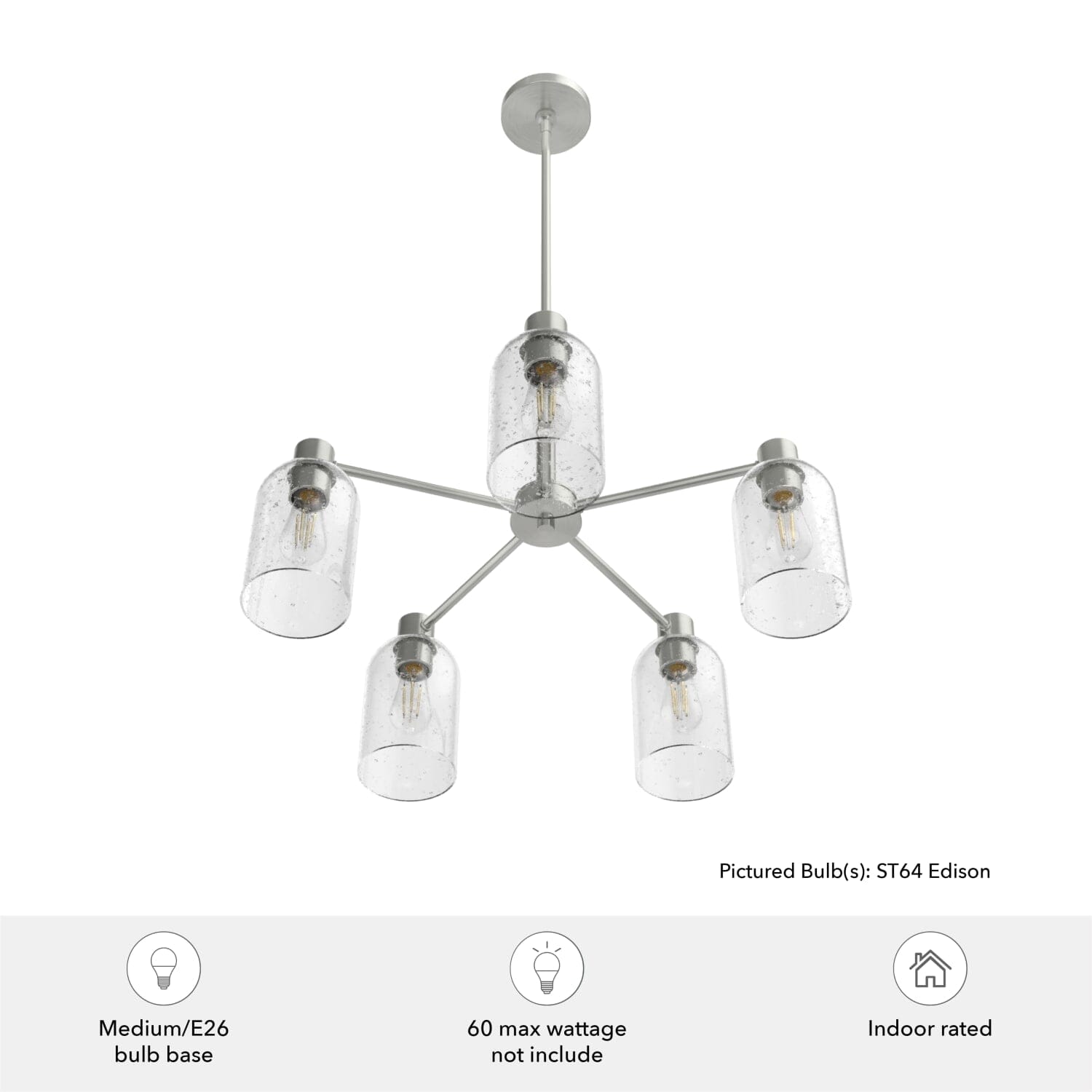 Lochemeade Clear Seeded Glass 5 Light Chandelier - Image 5