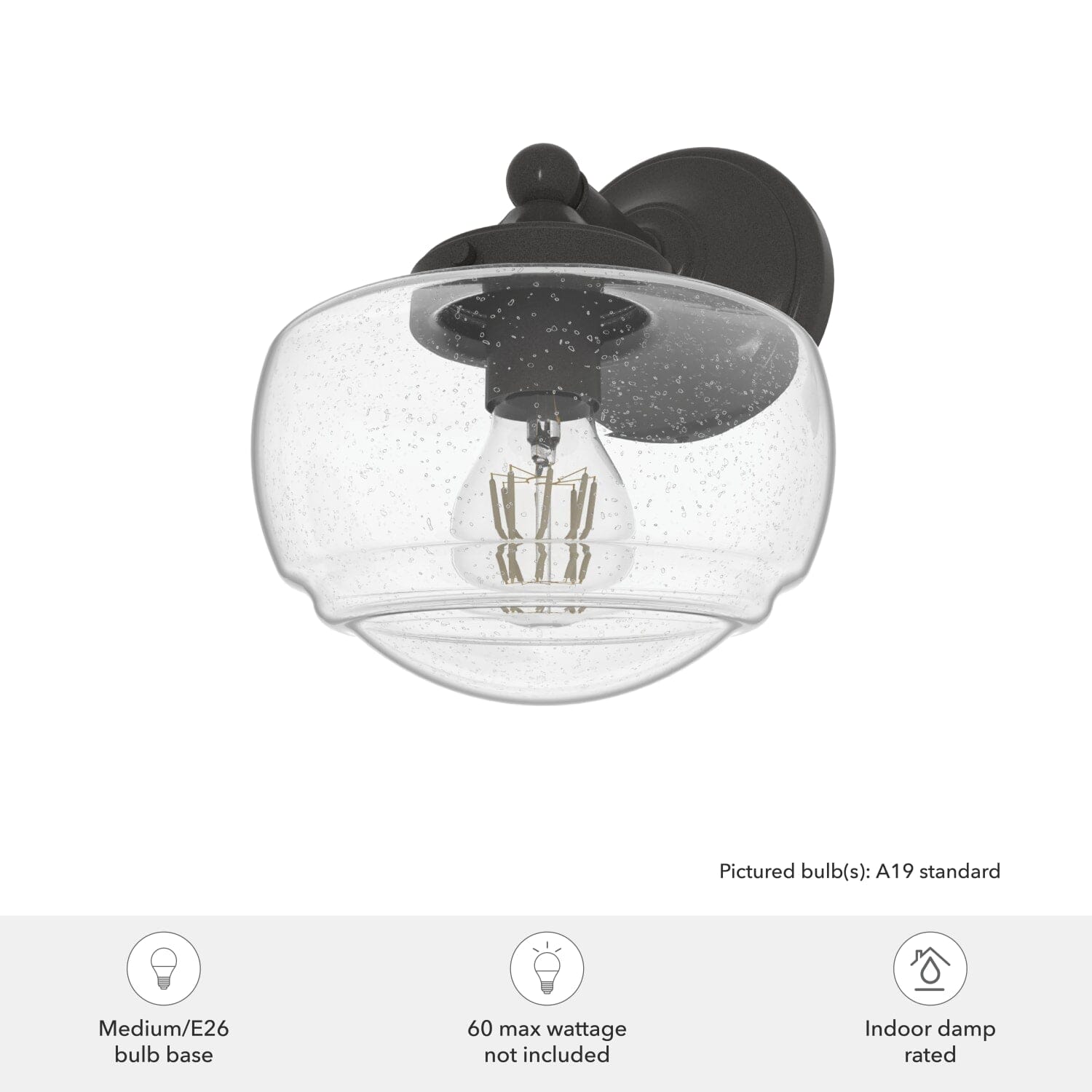 Saddle Creek Clear Seeded Glass 1 Light Sconce - Image 3