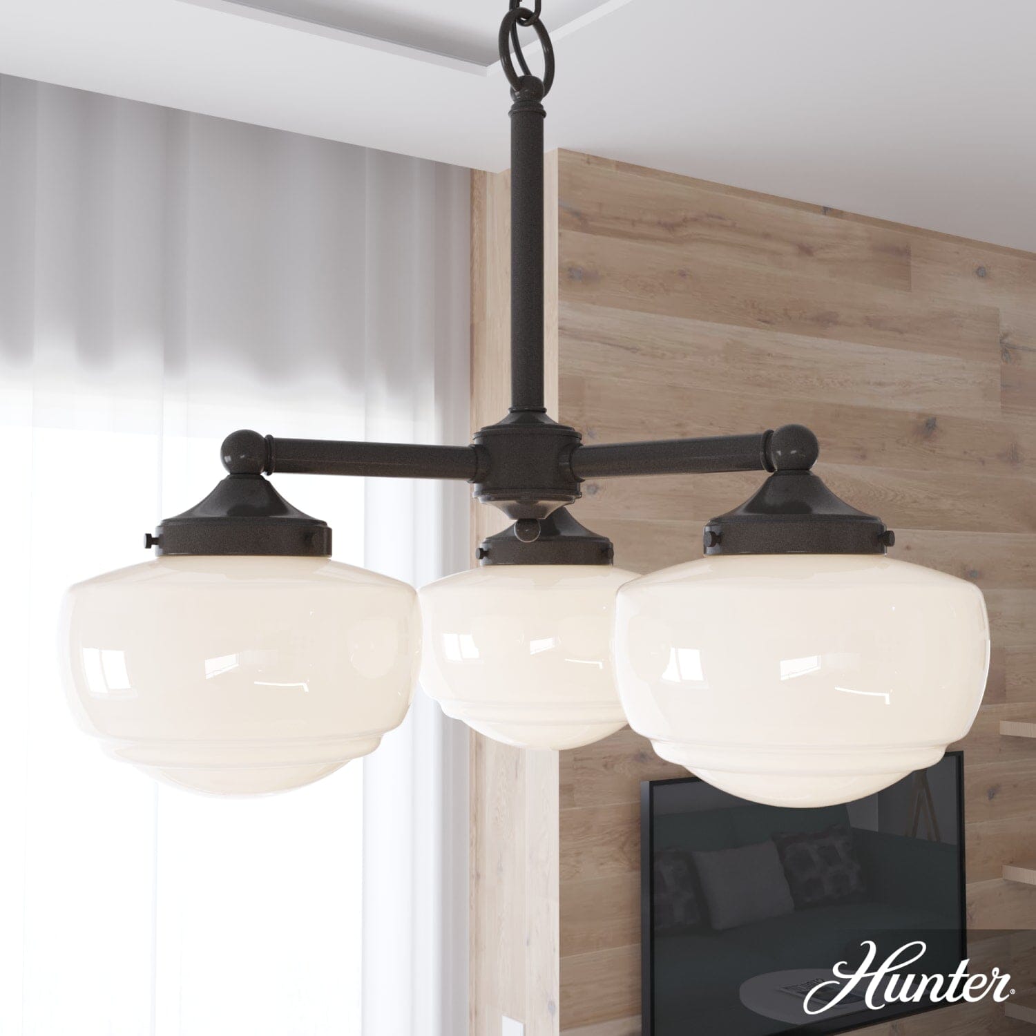 Saddle Creek Shiny Cased White Glass 3 Light Chandelier