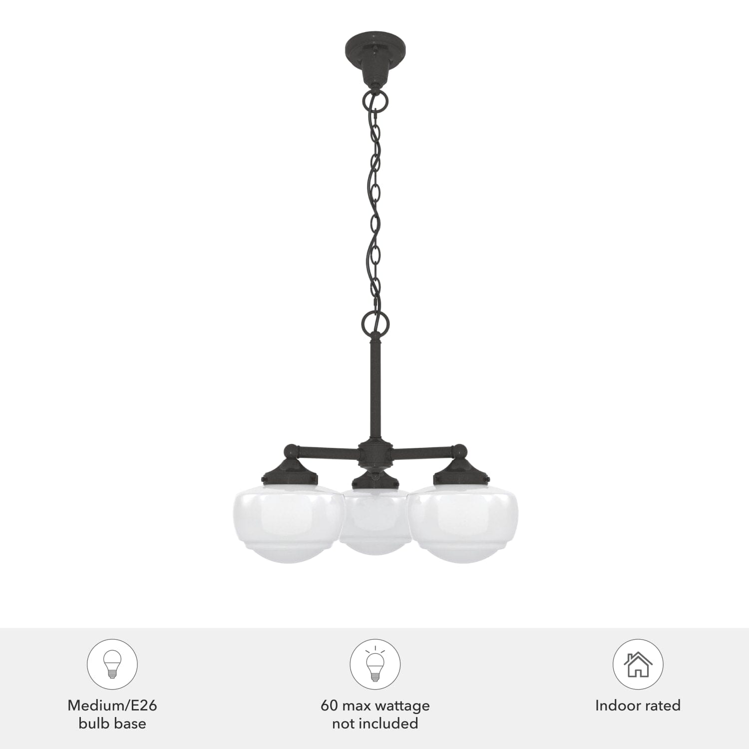 Saddle Creek Shiny Cased White Glass 3 Light Chandelier - Image 3