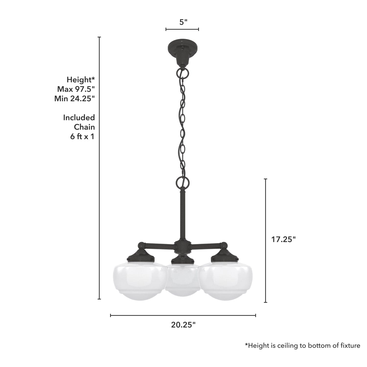 Saddle Creek Shiny Cased White Glass 3 Light Chandelier - Image 4