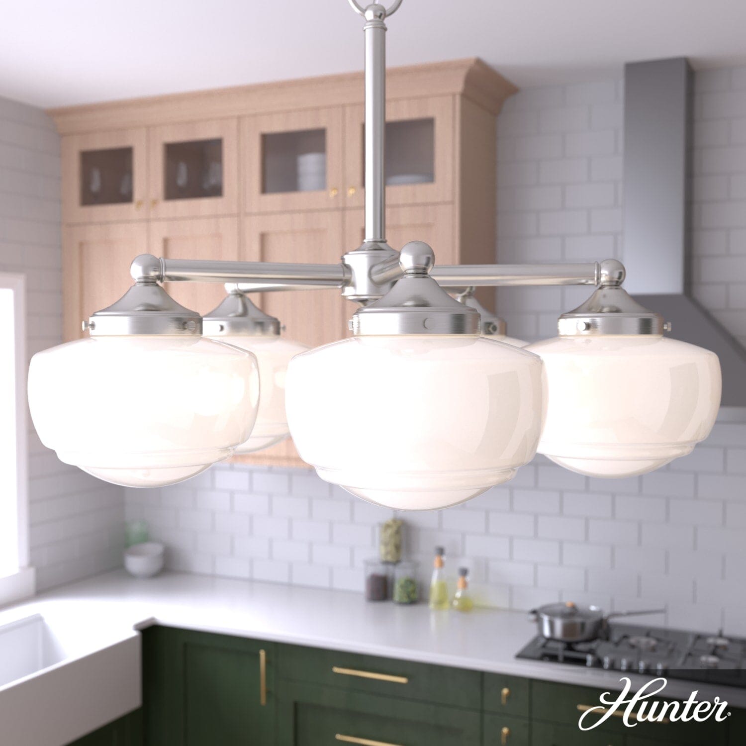 Saddle Creek Shiny Cased White Glass 5 Light Chandelier
