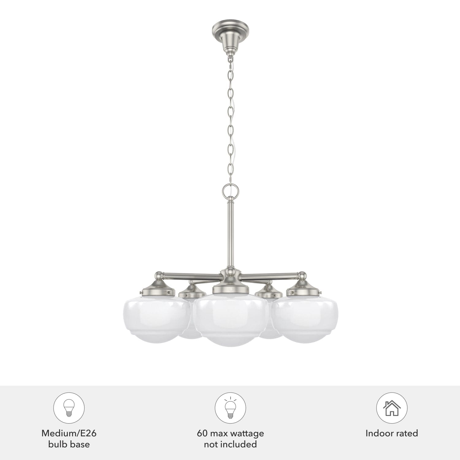 Saddle Creek Shiny Cased White Glass 5 Light Chandelier - Image 3