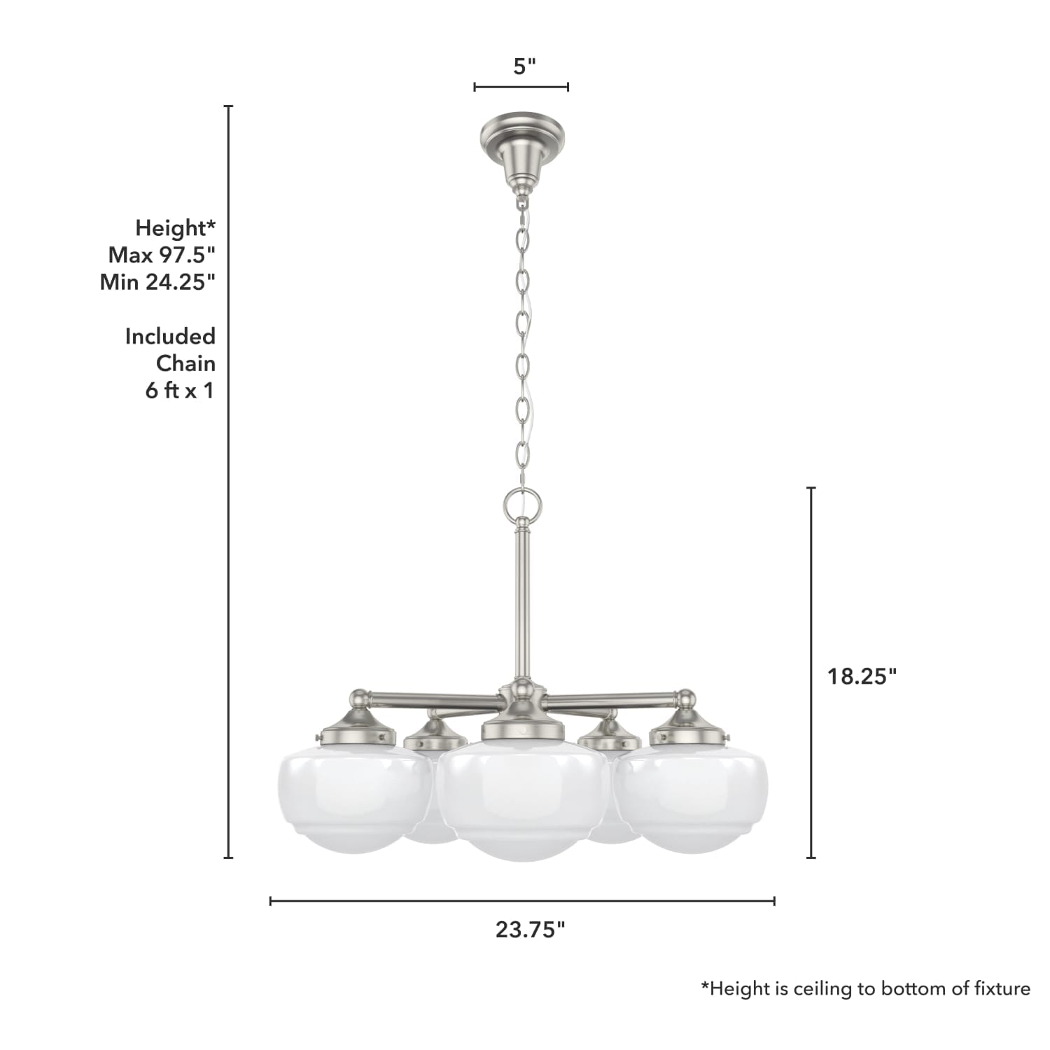 Saddle Creek Shiny Cased White Glass 5 Light Chandelier - Image 4