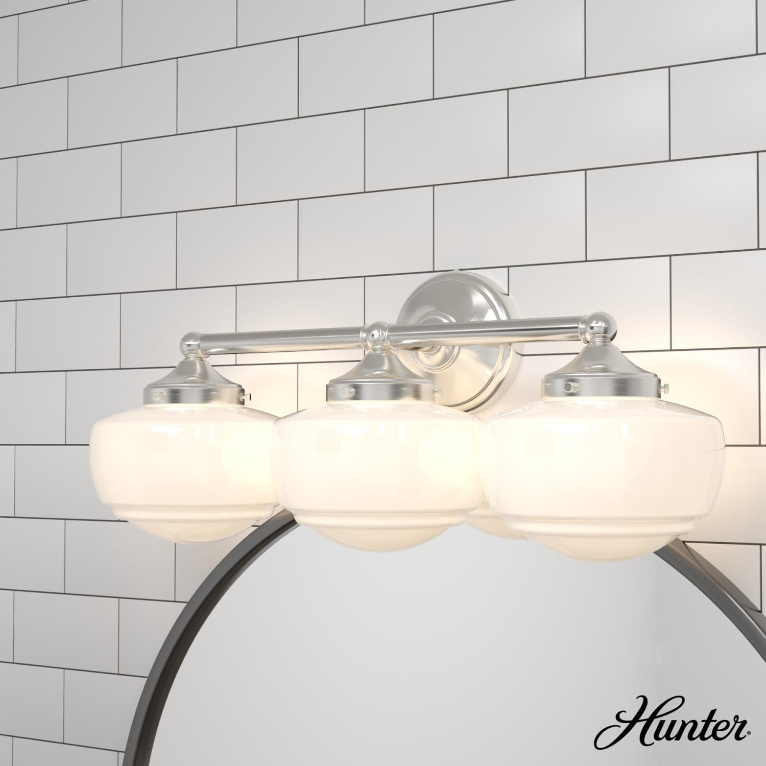 Saddle Creek Shiny Cased White Glass 3 Light Vanity