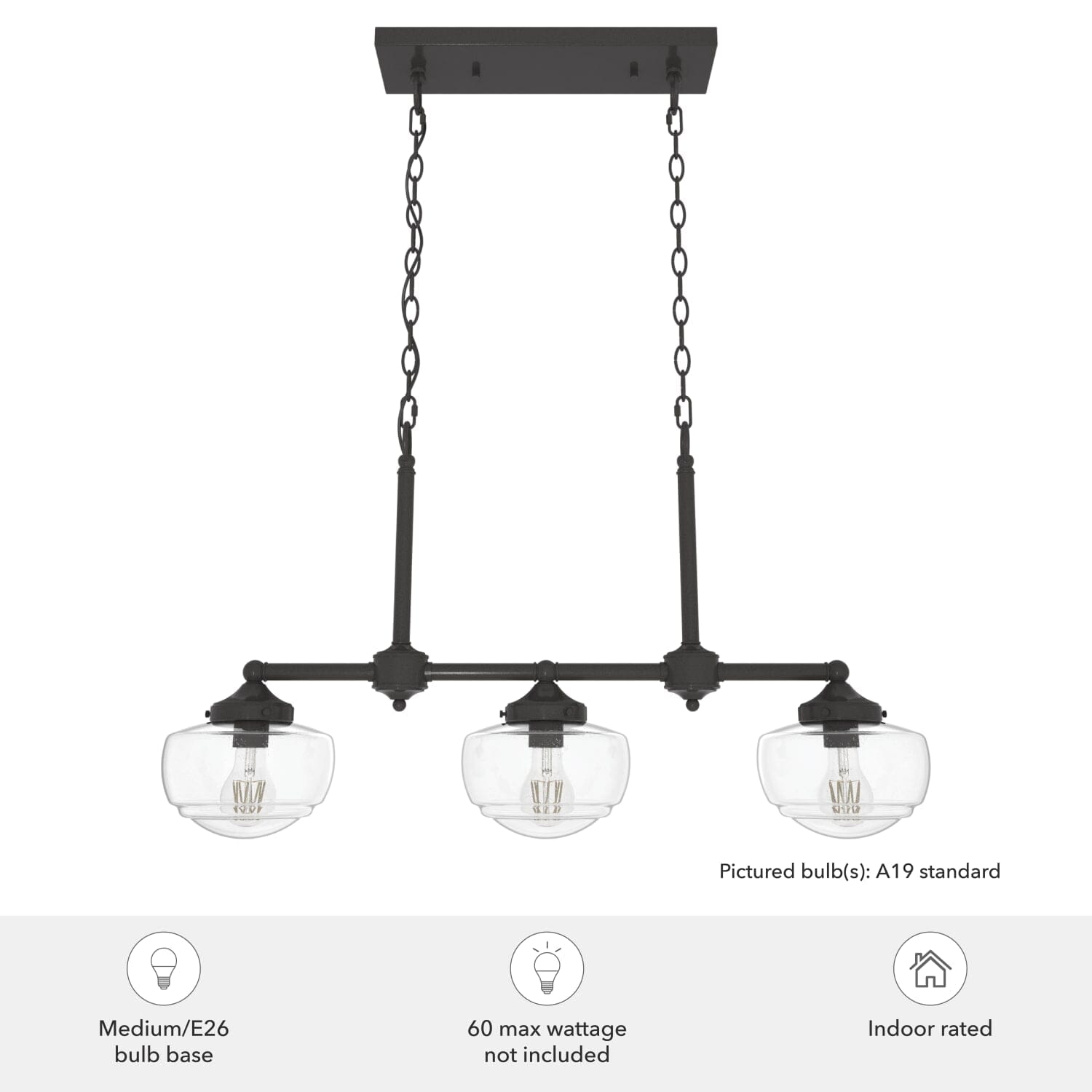 Saddle Creek Clear Seeded Glass 3 Light Linear Chandelier - Image 3