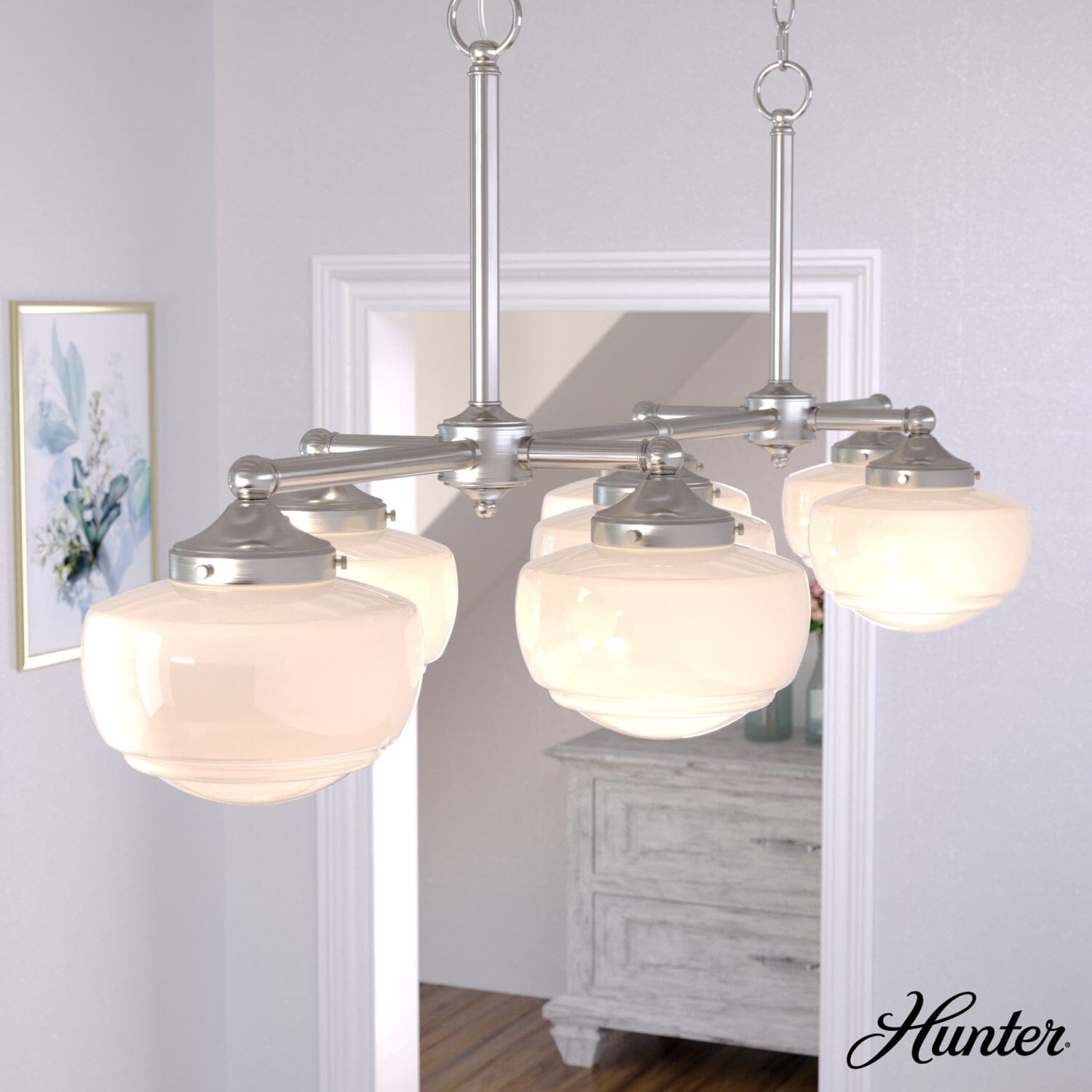 Saddle Creek Shiny Cased White Glass 7 Light Linear Chandelier
