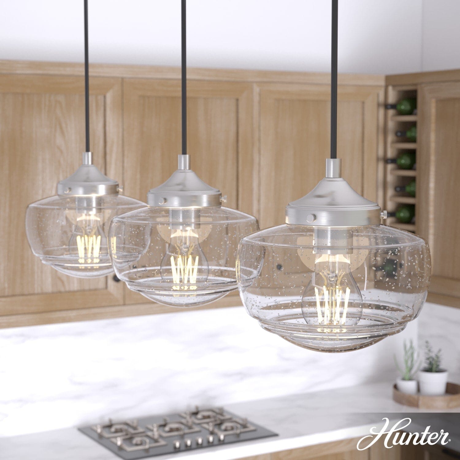 Saddle Creek Clear Seeded Glass 3 Light Linear Pendant Cluster - Image 2