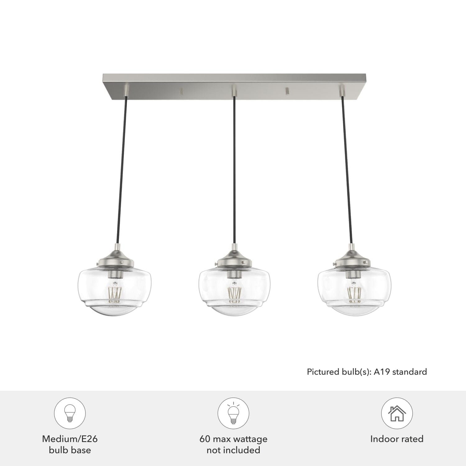 Saddle Creek Clear Seeded Glass 3 Light Linear Pendant Cluster - Image 6