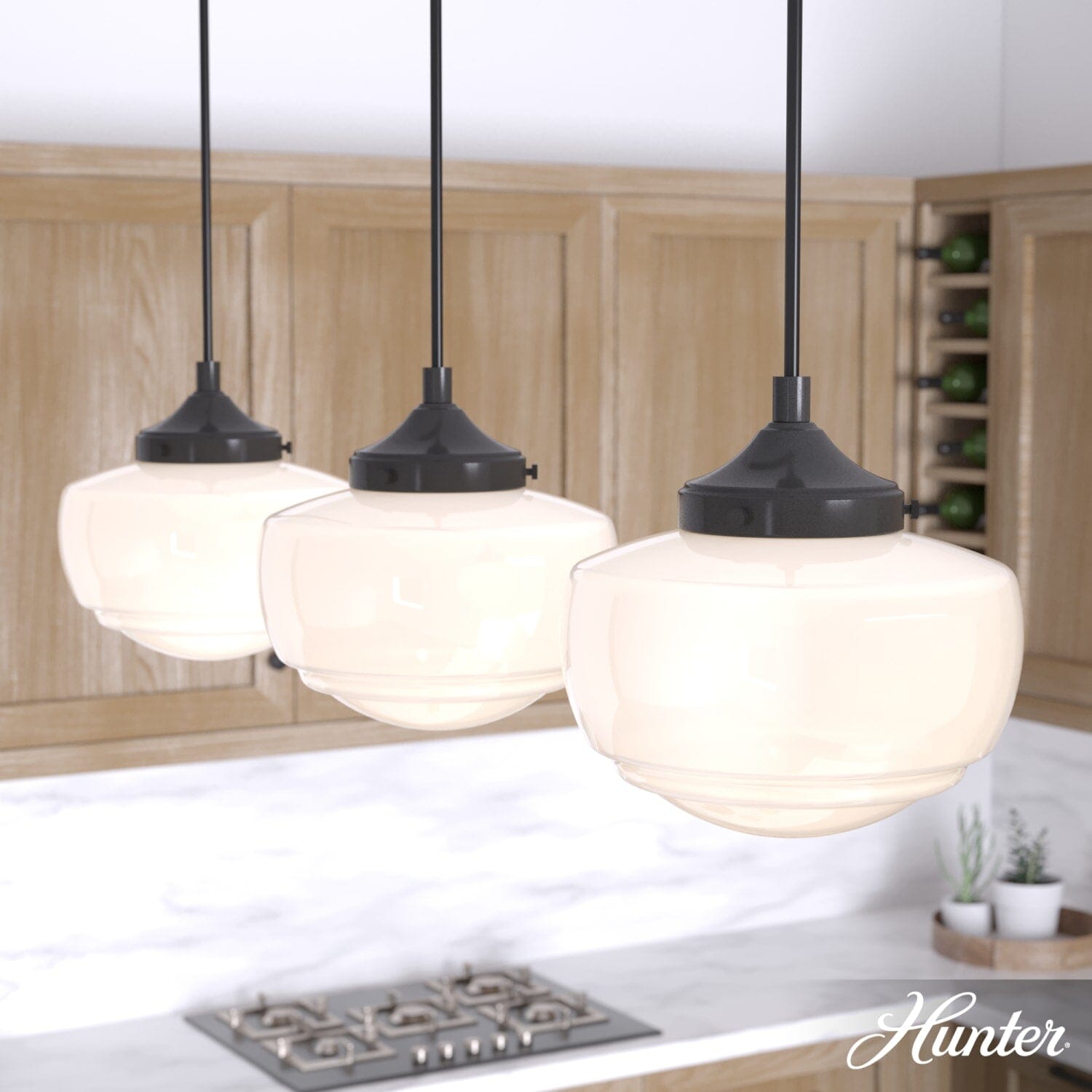 Saddle Creek Shiny Cased White Glass 3 Light Linear Pendant Cluster - Image 2