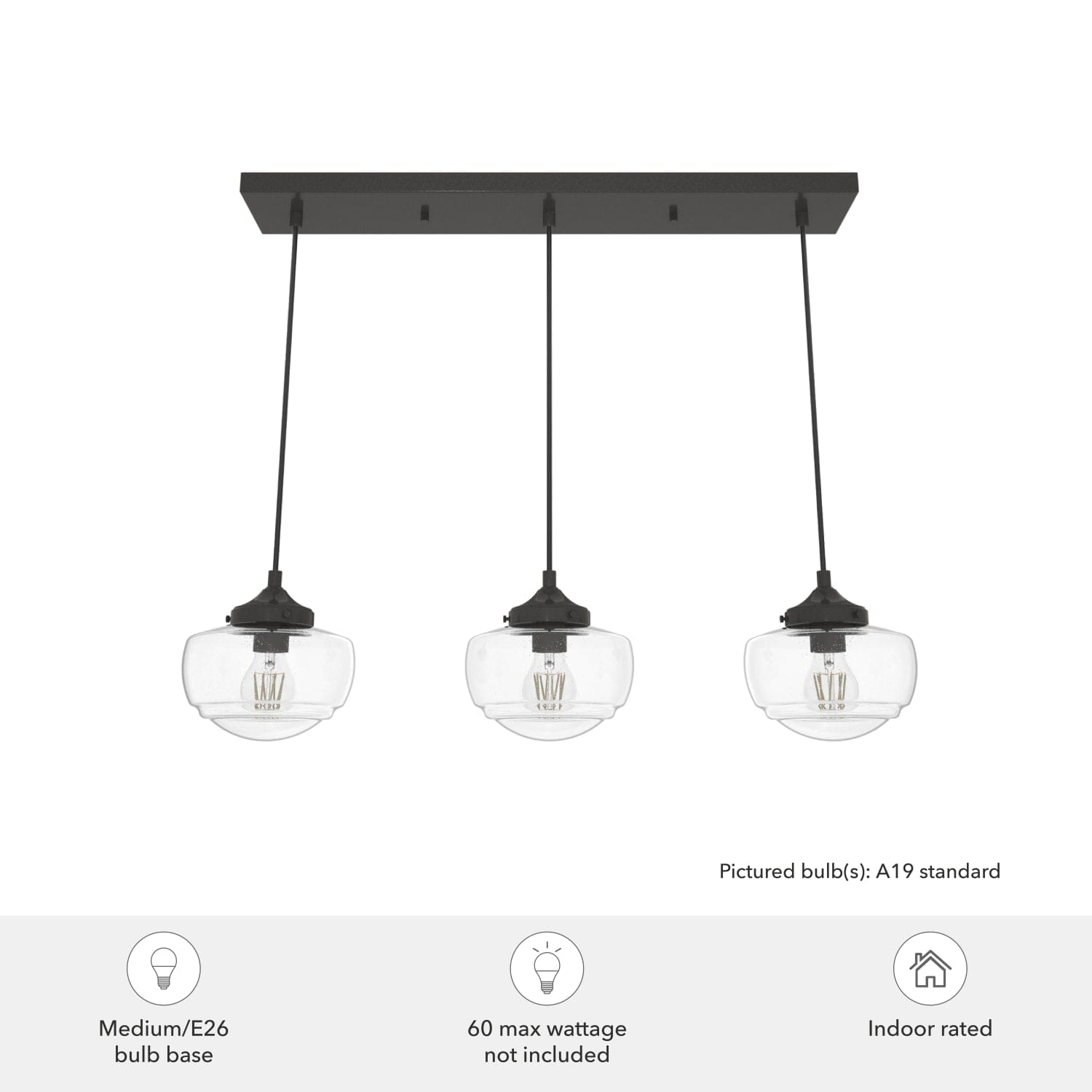 Saddle Creek Clear Seeded Glass 3 Light Linear Pendant Cluster - Image 5