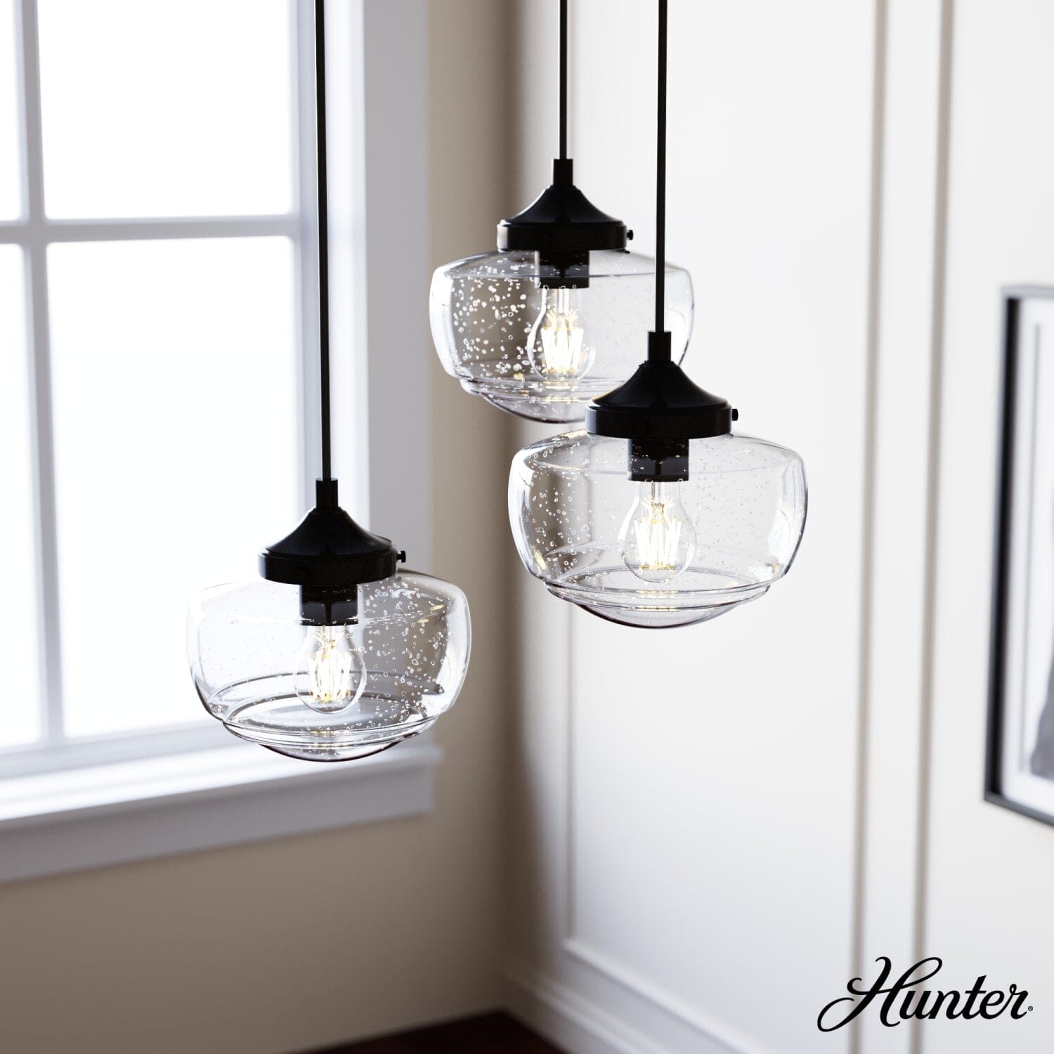 Saddle Creek Clear Seeded Glass 3 Light Round Pendant Cluster