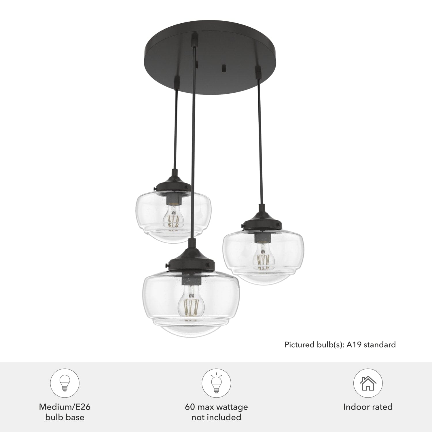 Saddle Creek Clear Seeded Glass 3 Light Round Pendant Cluster - Image 3