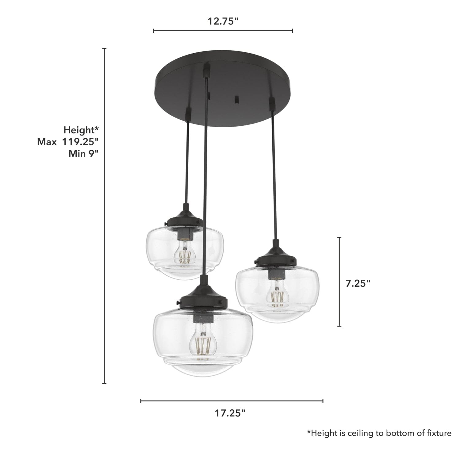 Saddle Creek Clear Seeded Glass 3 Light Round Pendant Cluster - Image 4
