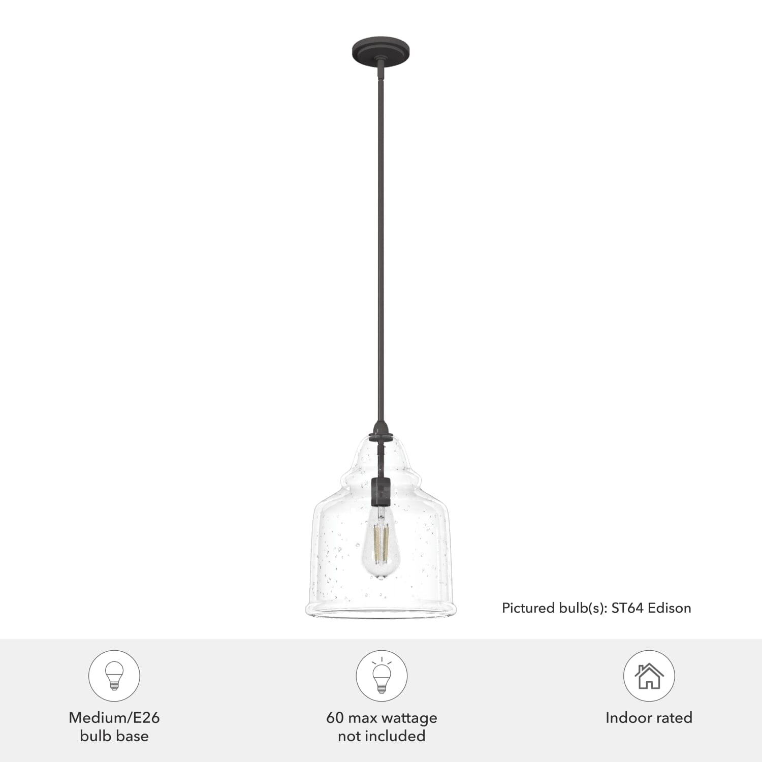 Dunshire Bell Clear Seeded Glass 1 Light 12 Inch Medium Pendant - Image 3