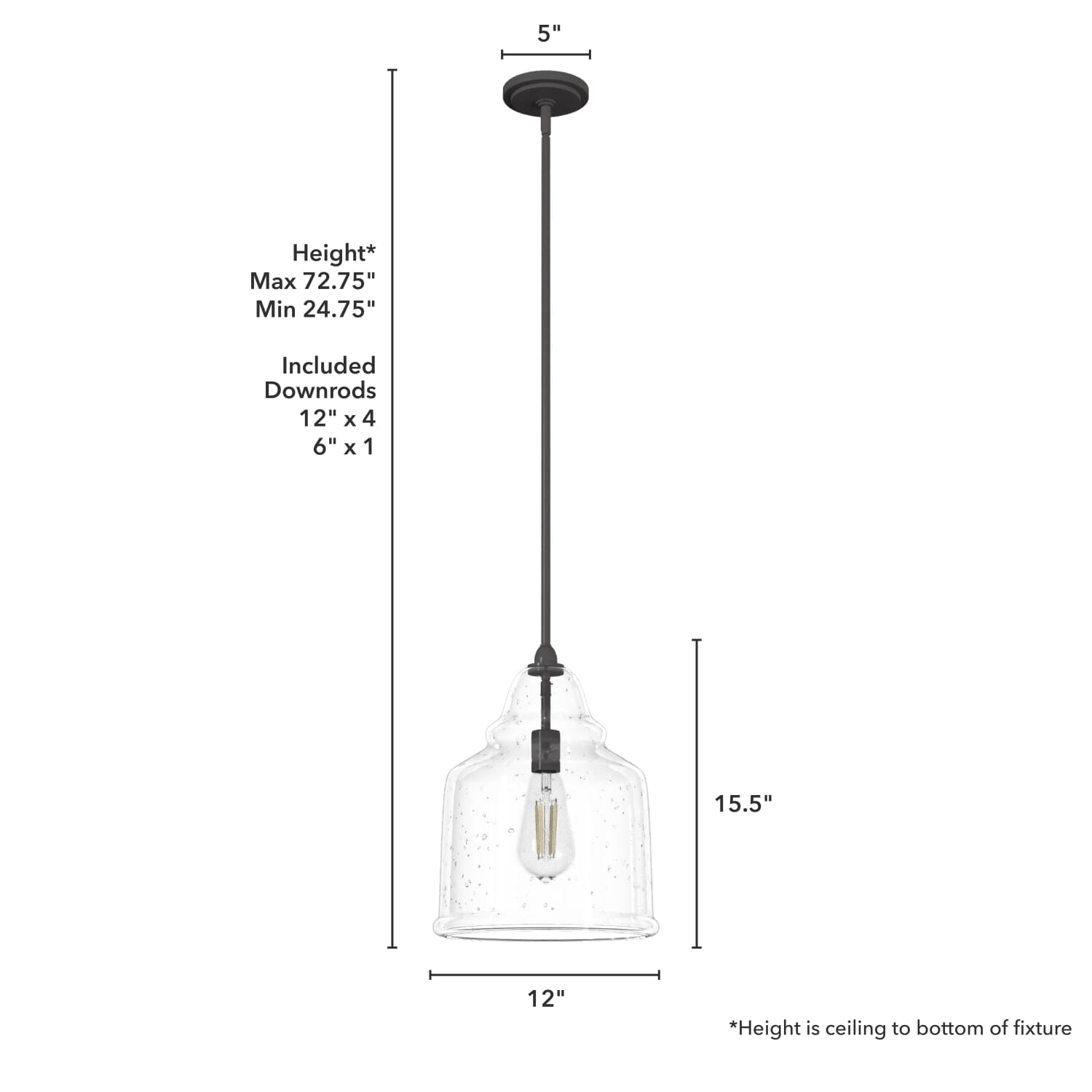 Dunshire Bell Clear Seeded Glass 1 Light 12 Inch Medium Pendant - Image 4