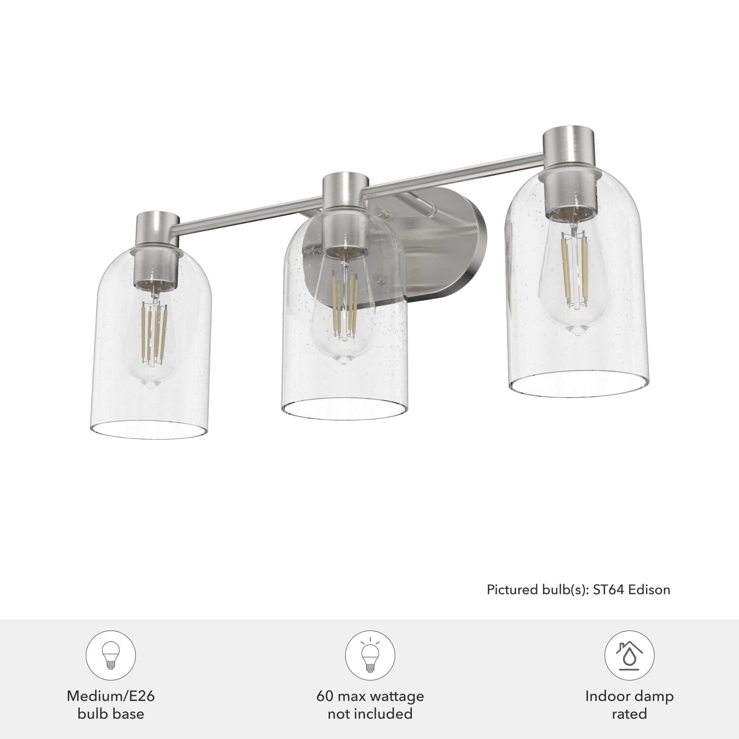 Lochemeade Clear Seeded Glass 3 Light Vanity - Image 6