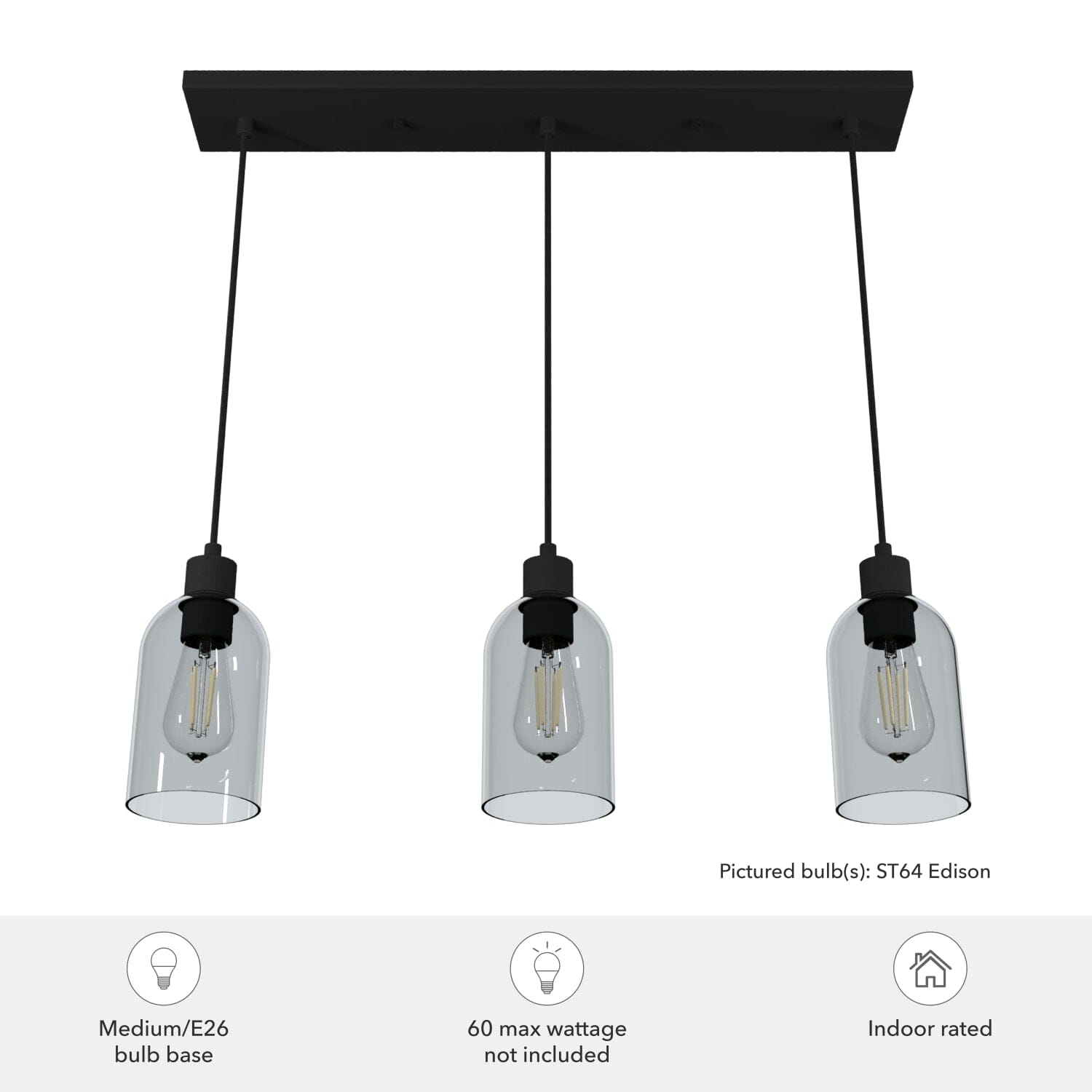 Lochemeade Smoked Glass 3 Light Linear Pendant Cluster - Image 3