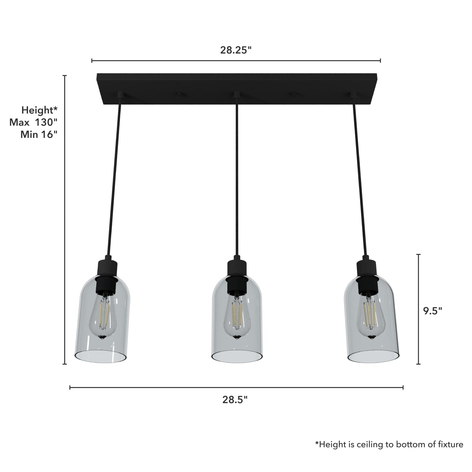 Lochemeade Smoked Glass 3 Light Linear Pendant Cluster - Image 4