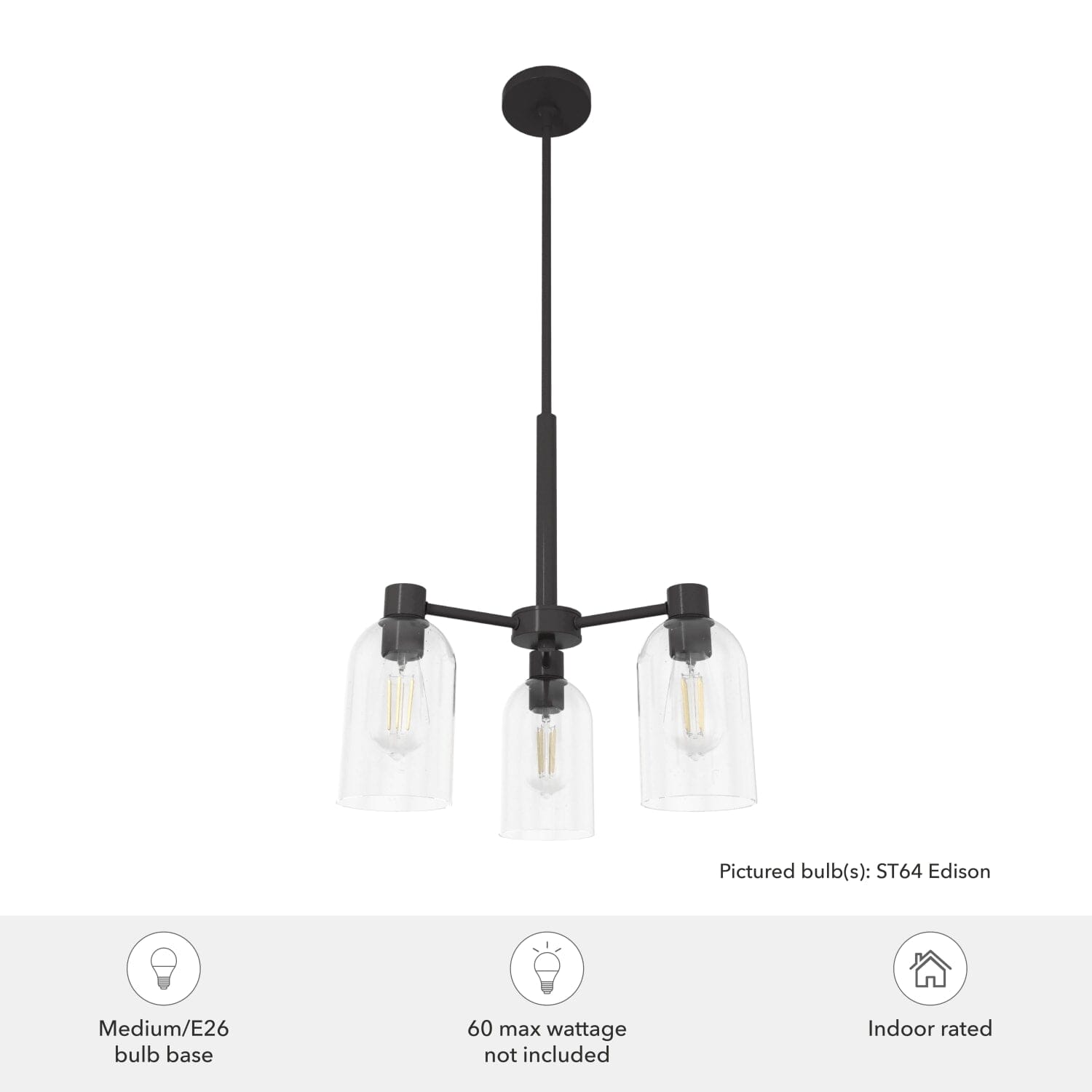 Lochemeade Clear Seeded Glass 3 Light Chandelier - Image 3