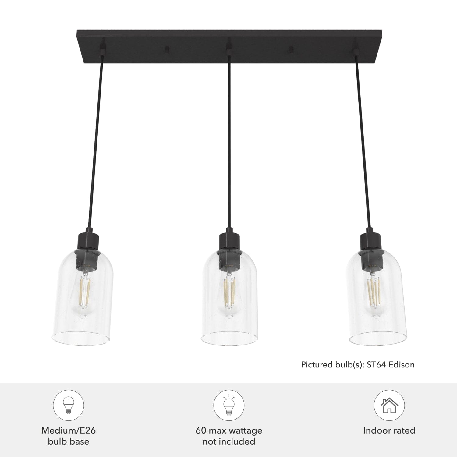 Lochemeade Clear Seeded Glass 3 Light Linear Pendant Cluster - Image 5