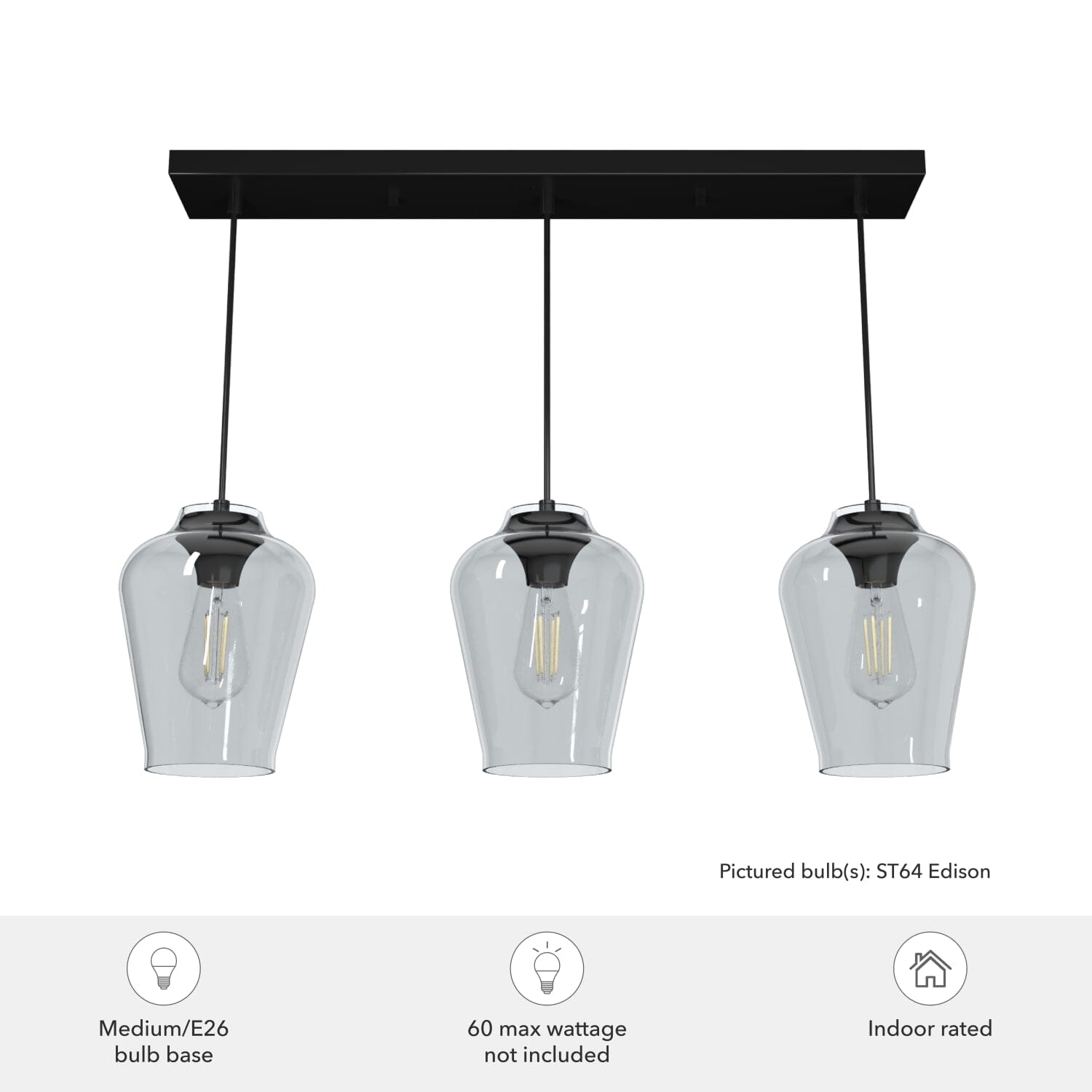Vidria Smoked Glass 3 Light Linear Pendant Cluster - Image 3