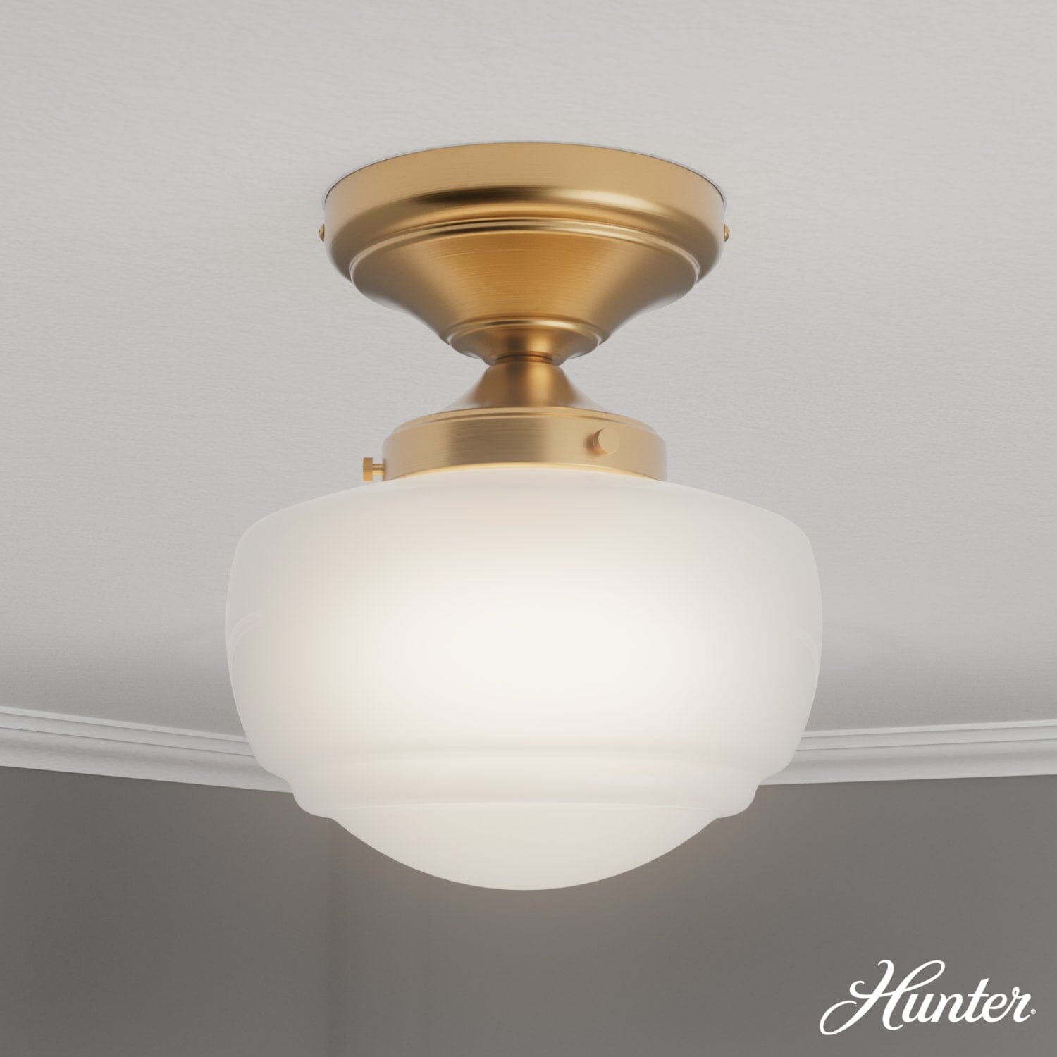 Saddle Creek Shiny Cased White Glass 1 Light Mini Semi Flush