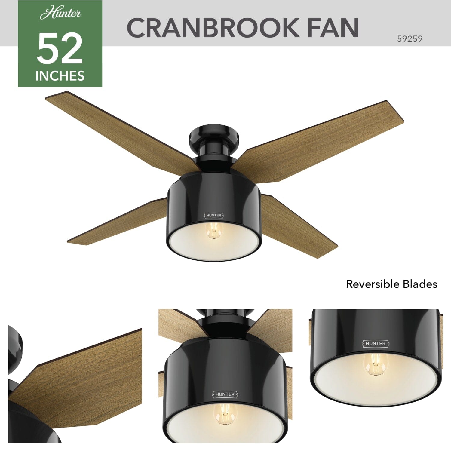 Cranbrook Low Profile with Light 52 inch - Image 3