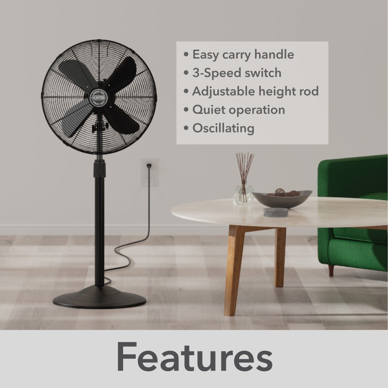 Oscillating Standing Fan Adjustable Height 47 Inch with 3 speeds - Image 6