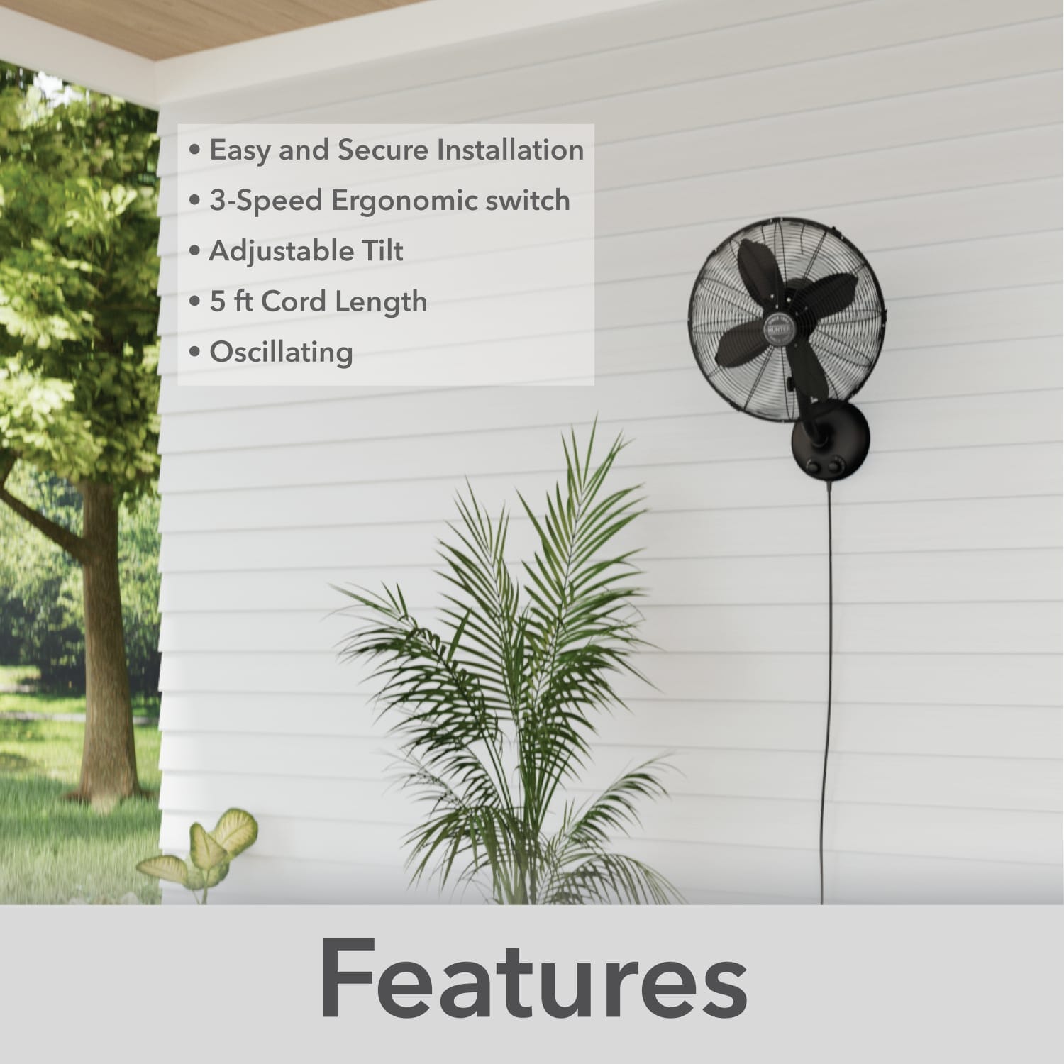 Oscillating Wall Mounted Fan 16 inch 3 speeds - Image 3