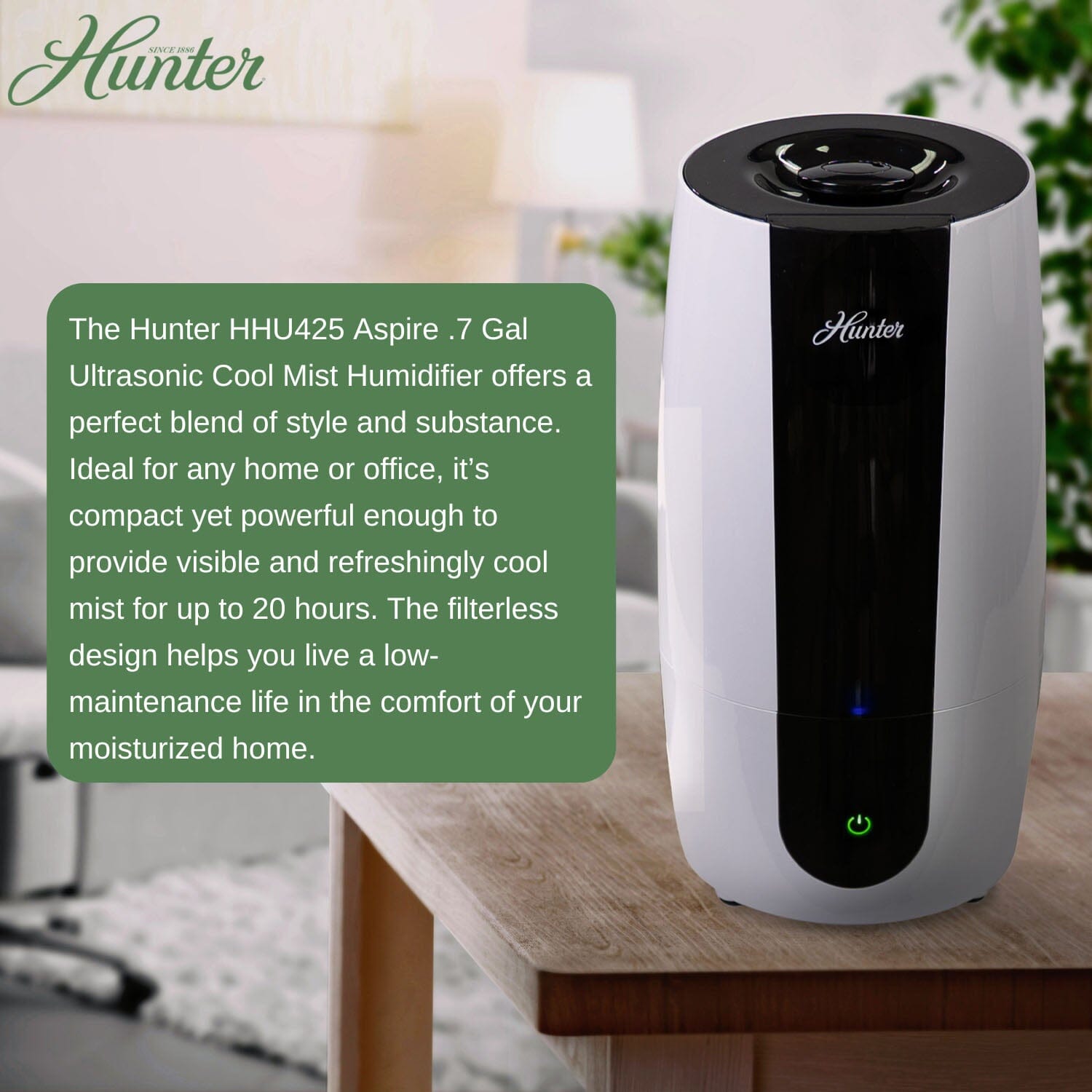 HHU425 Hunter Aspire 0.7 Gal Ultrasonic Cool Mist Humidifier - Image 6