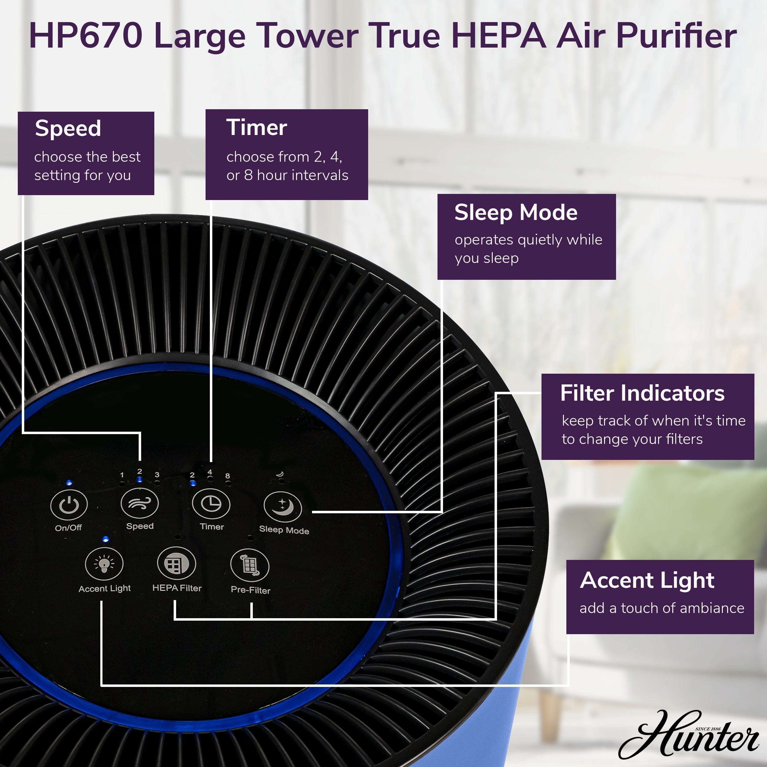 HP670 Large Tower True HEPA Air Purifier - Image 6